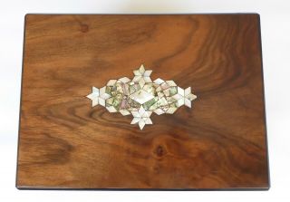 Large Antique Figured Walnut,  Mother of Pearl & Abalone Jewellery Box 7