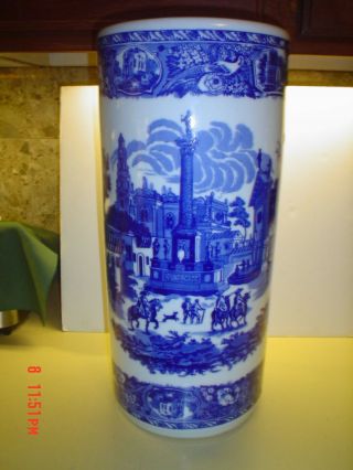 Vintage Victoria Ware Ironstone Flow Blue White Umbrella Stand 17 3/4 " Jar Vase