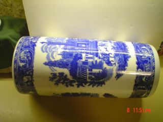 Vintage Victoria Ware Ironstone Flow Blue White Umbrella Stand 17 3/4 