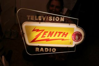 Very Cool Vintage C.  1960 Zenith Television Radio Tv Gas Oil 27 " Lighted Sign