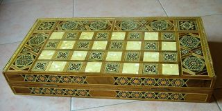 Vtg Persian Wood/mother Of Pearl Inlay Board Case Backgammon 19.  29x18.  90 Inches