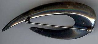 Vintage Sterling Silver & Pearl Weighty Modernist Boomerang Style Pin Brooch