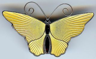 David Andersen Norway Vintage Sterling Silver Sunny Yellow Enamel Butterfly Pin