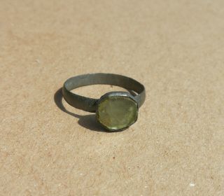 Rare Ancient Viking Old Bronze Ring With Clear Glass