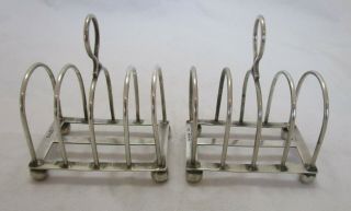 Good pair Antique Edwardian Sterling silver four slice toast racks,  1906,  201g 3