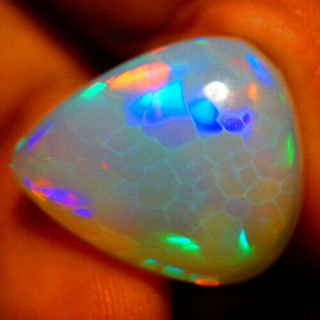 15.  90 ct Honeycomb Pattern Red Blue Flash Rare Quality Welo Ethiopian Opal EBB33 2