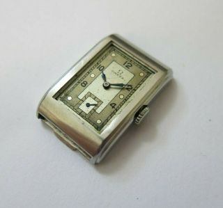 Rare Omega 1930s Art Deco Rectangular Hooded Mens Steel Wristwatch Calibre T17