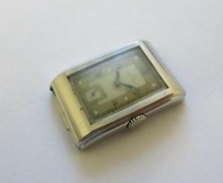 Rare OMEGA 1930s ART DECO Rectangular HOODED Mens Steel Wristwatch Calibre T17 2