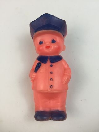 Vintage 1960 The Sun Rubber Company Policeman Squeaky Toy - Pink & Blue -