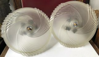 A Matching Pair Vtg Frosted Glass Art Deco Light Fixtures Ceiling Chandelier 16 "