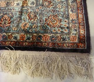 Vintage Kashmiri Pure Silk hand Knotted Rug,  Apx.  4 ' x 6 ' w/ Silk Kilim & Fringe 6
