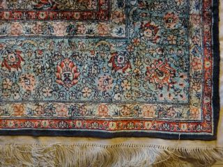 Vintage Kashmiri Pure Silk hand Knotted Rug,  Apx.  4 ' x 6 ' w/ Silk Kilim & Fringe 7