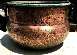 Antique Copper Cauldron Pot Kettle Blacksmith Hand Forged Large