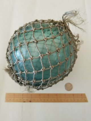 Japanese Glass Fishing Float 4 - 4.  5 " Oil Netted Aqua Rare Size Ocean Survivor Vtg