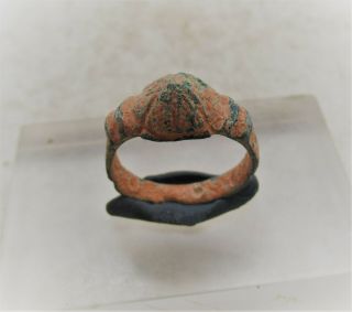 Ancient Roman Bronze Finger Ring With Pyramid Shaped Bezel 50bc - 100ad