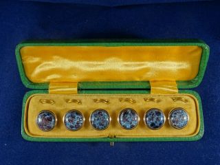 Vintage Set Of 6 Rose Gold & Mottled Glass Dress Buttons.  Clips.  Boxed