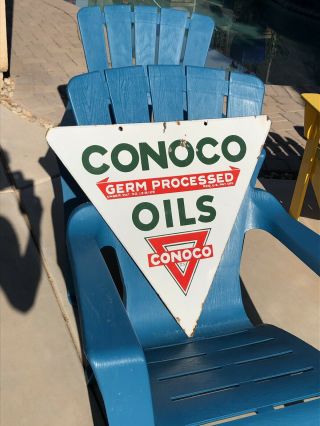 Vintage Porcelain Conoco Gas Oil Advertising Sign Rare &