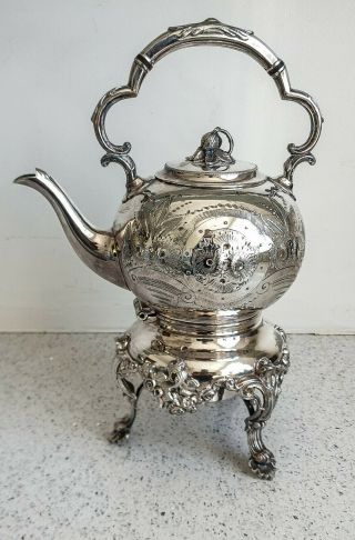 Fabulous Victorian Repousse Silver Plated Spirit Kettle John Bishop Chatterley