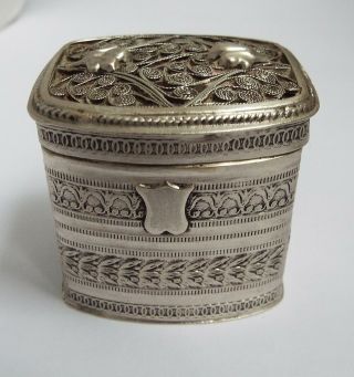 Early Decorative Dutch Antique 1858 Solid Silver Peppermint Snuff Box