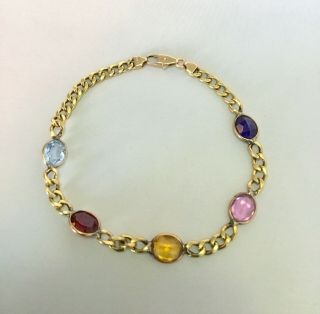 Vintage 14k Gold And Multi Colored Crystal Bracelet Made In Italy