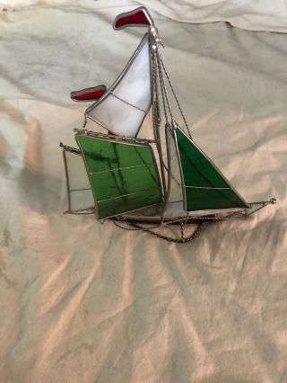 Vintage Stain Glass Sail Boat Decor With Metal