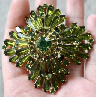Rare Vintage Juliana Emerald Green Cross Gold Tone Weiss Rhinestone Brooch Pin