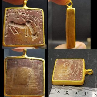 Indus Valley Old Seal Intaglio Stone Stamp Made Into A Gold Plated Pendant 48