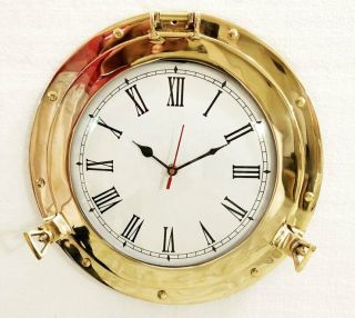 12 " Antique Marine Brass Ship Porthole Analog Clock Nautical Wall Clock Porthole