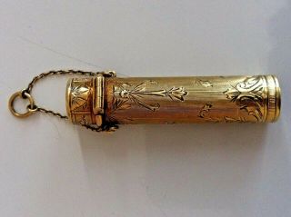 Rare ANTIQUE Solid 14k GOLD Lipstick Holder Case Tube 18.  54 grams Nr 8