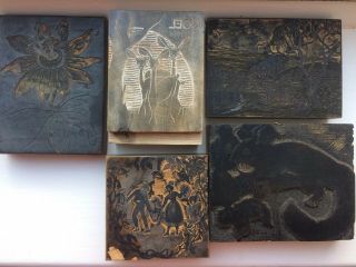 Vintage Boxwood Hand Carved Printing Blocks Set Of 8 Different Pictures
