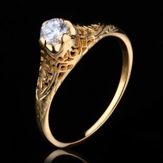4mm Round Vintage Antique Engaged Wedding Engagement Ring Solid 14k Yellow Gold