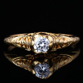 4mm Round Vintage Antique Engaged Wedding Engagement Ring Solid 14K Yellow Gold 2