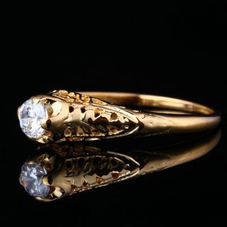 4mm Round Vintage Antique Engaged Wedding Engagement Ring Solid 14K Yellow Gold 3