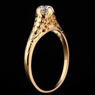 4mm Round Vintage Antique Engaged Wedding Engagement Ring Solid 14K Yellow Gold 4