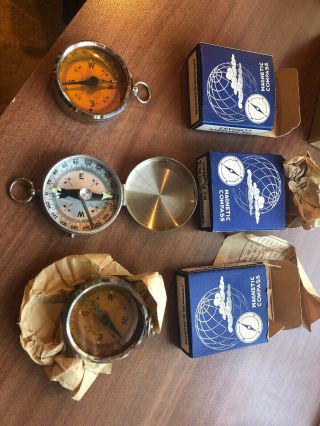 3 Vintage Magnetic Compass - Made In Germany Rare With Box