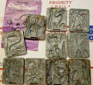 10 Vintage 1964 Thingmaker Creepy Crawler Metal Mold Plates And Instructions