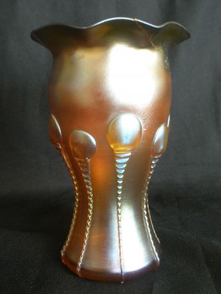 Antique Signed LC Tiffany Gold Favrile Iridescent Tendrils Vase,  Repaired 4