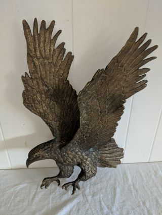 Large Vintage American Eagle Sculpture Wall Hanging 20” Brass Metal Plaque