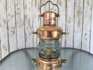 Brass & Copper Anchor Oil Lamp Nautical - Maritime Ship - Lantern Boat Light