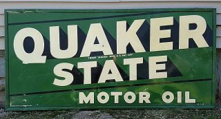 Vintage Quaker State Motor Oil Embossed Metal Sign Wood Frame 70 X 34 Dated 1949
