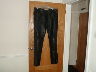 Vintage Lewis Leathers Black Leather Padded Motorcycle Jeans,  Size 38 " Waist