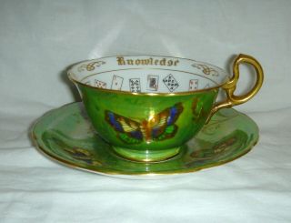 Rare Antique Aynsley Fortune Telling Cup & Saucer Lustre Butterflies Paragon Int