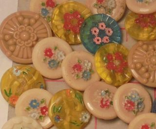 100 Vintage Czech Glass Buttons Hand Painted Flowers Multi Combo 11/16 " 18mm
