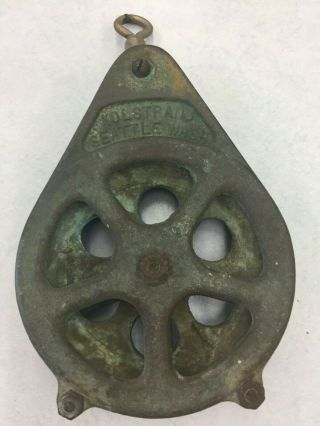 Kolstrand,  Seattle,  Wash.  Brass Or Bronze? Pulley Patina 4 " Wheel 6 1/4 " Tall