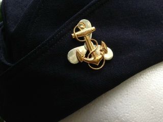 WWII US Navy Waves Woman ' s Wool Uniform Cap/Hat USN WW2 W/Sterling Pin 3