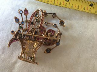 Large Vintage Brooch made of Yellow Gold,  Emeralds Ruby’s Sapphire & Pearls 6