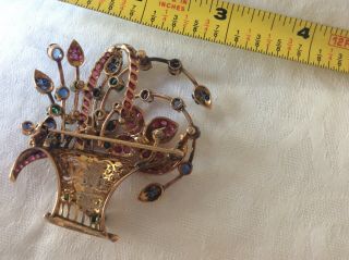 Large Vintage Brooch made of Yellow Gold,  Emeralds Ruby’s Sapphire & Pearls 7