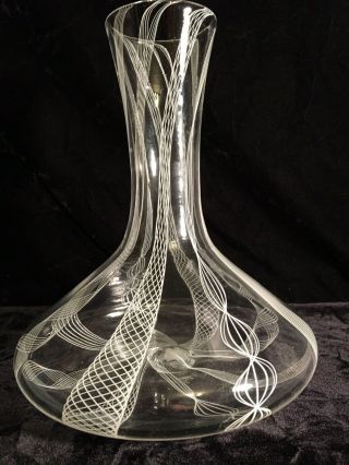 Vintage Mcm 1960s Latticino 9 - 3/4” Murano Glass Vase Carafe White Signed Frost?