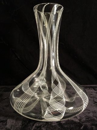 Vintage MCM 1960s Latticino 9 - 3/4” Murano Glass Vase Carafe White Signed Frost? 2