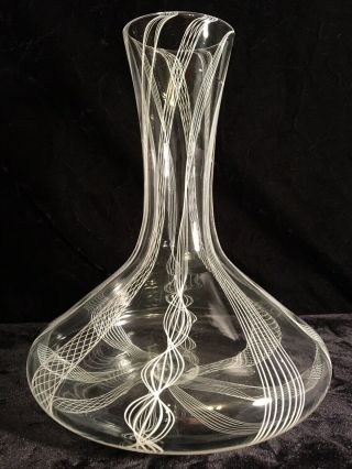 Vintage MCM 1960s Latticino 9 - 3/4” Murano Glass Vase Carafe White Signed Frost? 3